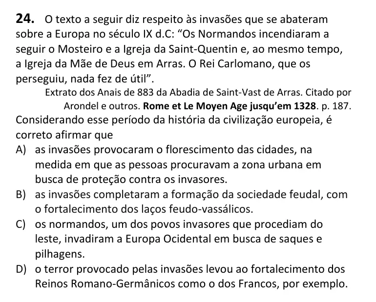 Recorte da questão 24 no caderno Tipo 4