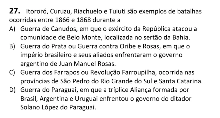 Recorte da questão 27 no caderno Tipo 4
