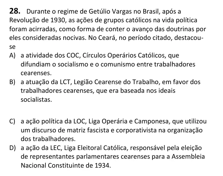 Recorte da questão 28 no caderno Tipo 4