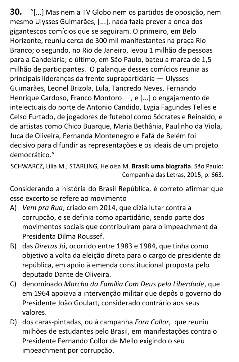 Recorte da questão 30 no caderno Tipo 4