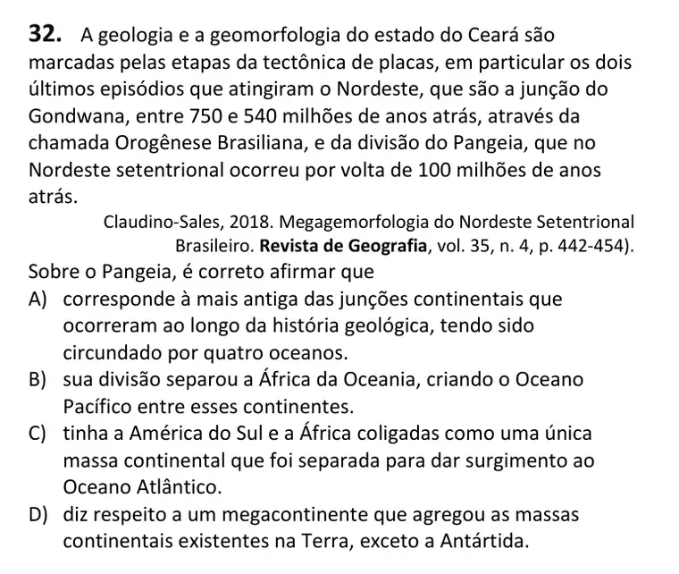 Recorte da questão 32 no caderno Tipo 4