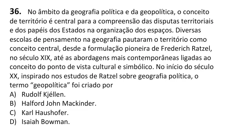 Recorte da questão 36 no caderno Tipo 4