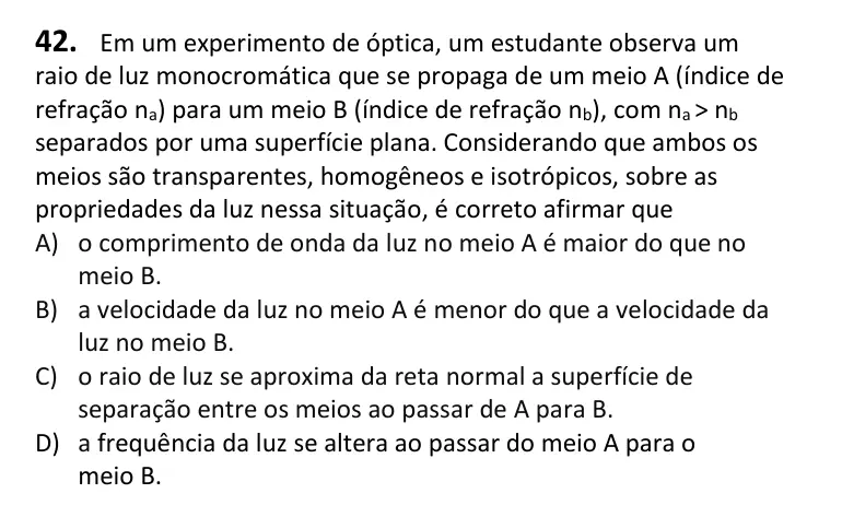 Recorte da questão 42 no caderno Tipo 4