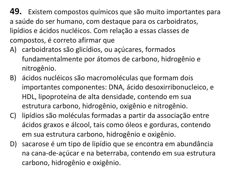 Recorte da questão 49 no caderno Tipo 4