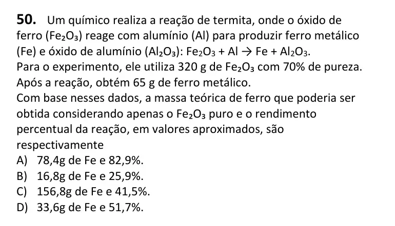 Recorte da questão 50 no caderno Tipo 4