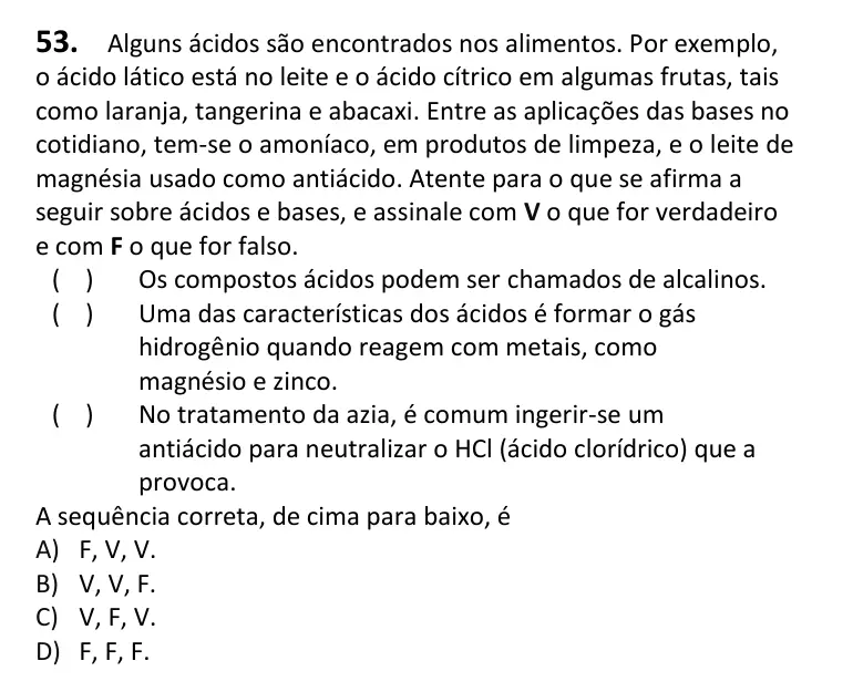 Recorte da questão 53 no caderno Tipo 4