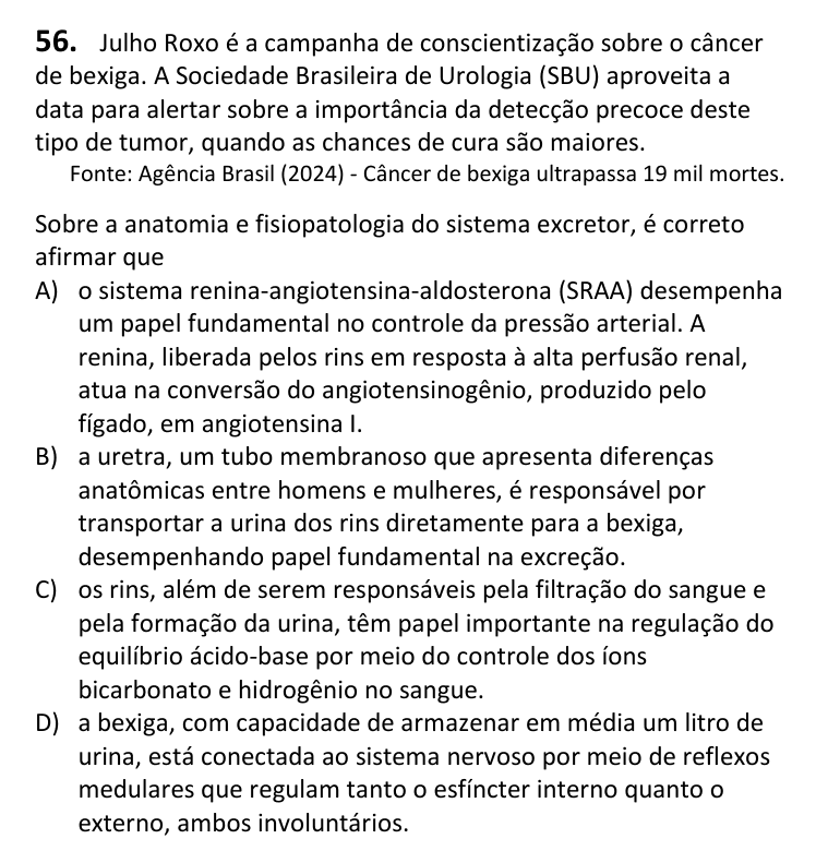 Recorte da questão 56 no caderno Tipo 4