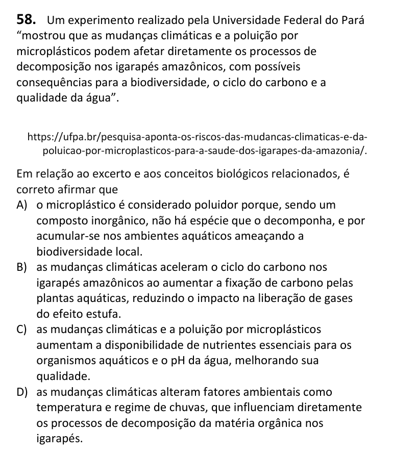 Recorte da questão 58 no caderno Tipo 4