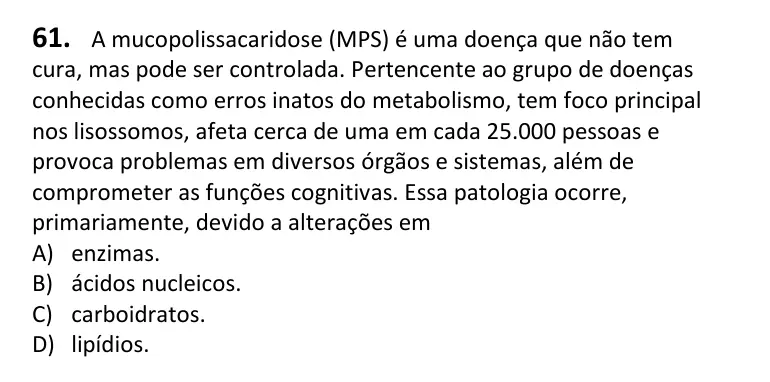 Recorte da questão 61 no caderno Tipo 4