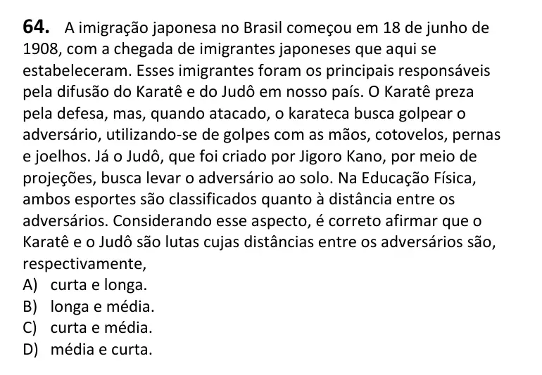 Recorte da questão 64 no caderno Tipo 4
