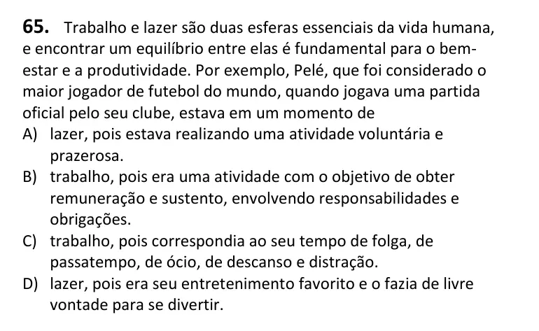 Recorte da questão 65 no caderno Tipo 4