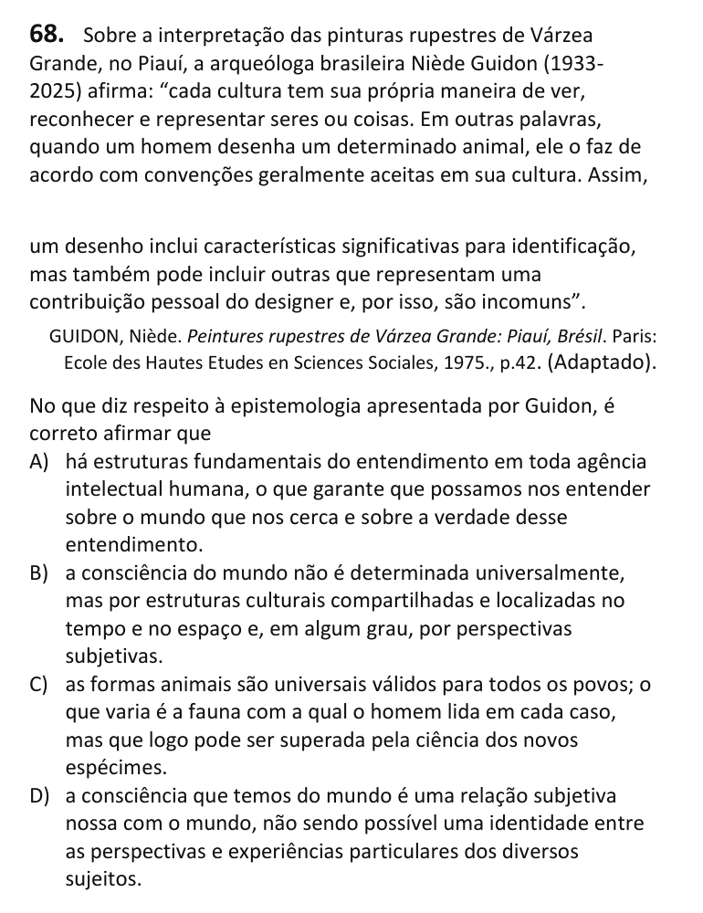 Recorte da questão 68 no caderno Tipo 4