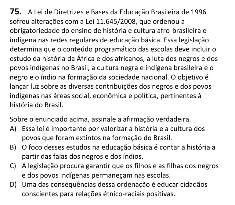 Recorte da questão 75 no caderno Tipo 4